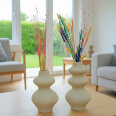 Set of 2 Beige Gradient Ceramic Vases with Elegant Vertical Design – KHK-026