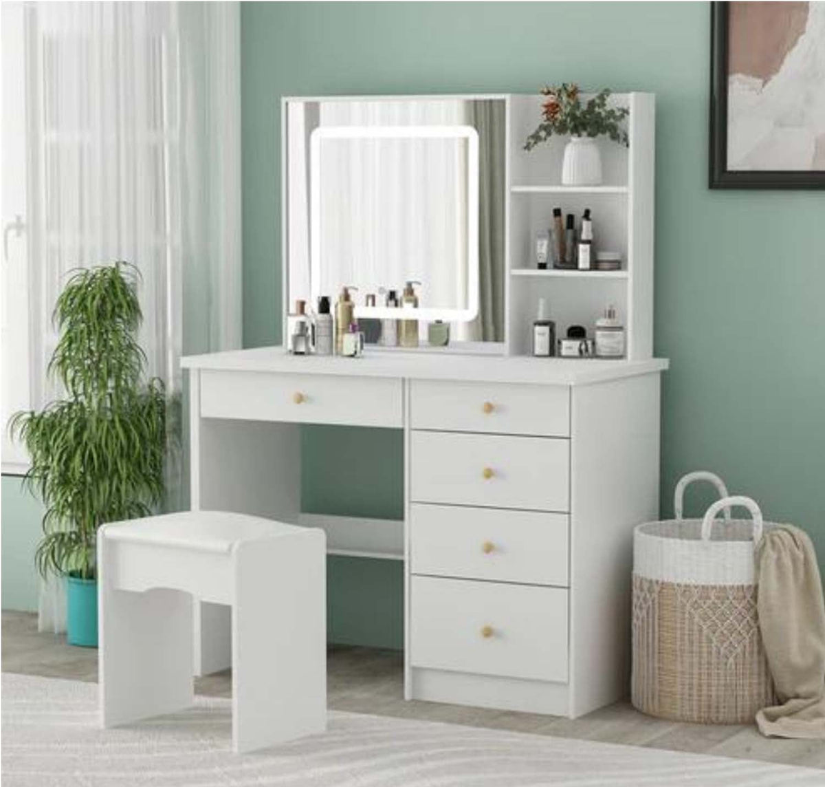 High quality MDF wood dresser with pouf - OSM-031