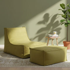Chair with Pouf in Comfortable and Stylish Sabia Fabric in Yellow ELH-112