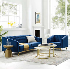 Beech wood sofa set - velor fabric - ENT-021