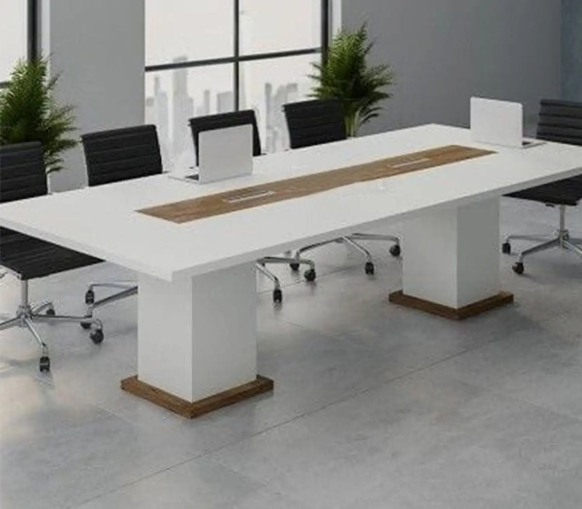 ترابيزة اجتماعات خشب MDF إسباني مع شاسيه معدني – تصميم عصري متين