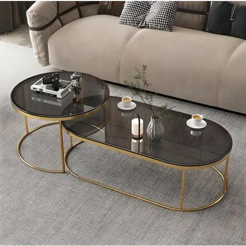 Steel coated coffee table set – 6 mm smoked glass surface – luxurious modern design – model ZSL-021