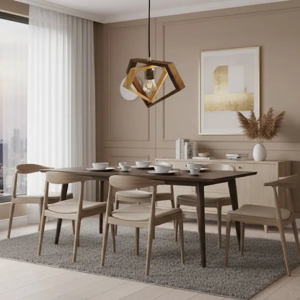 Single Double-Interior Ceiling Pendant Natural Wood Transparent Insulating Coating + Reddish Brown – Model SKN-042 from Oscar Furniture