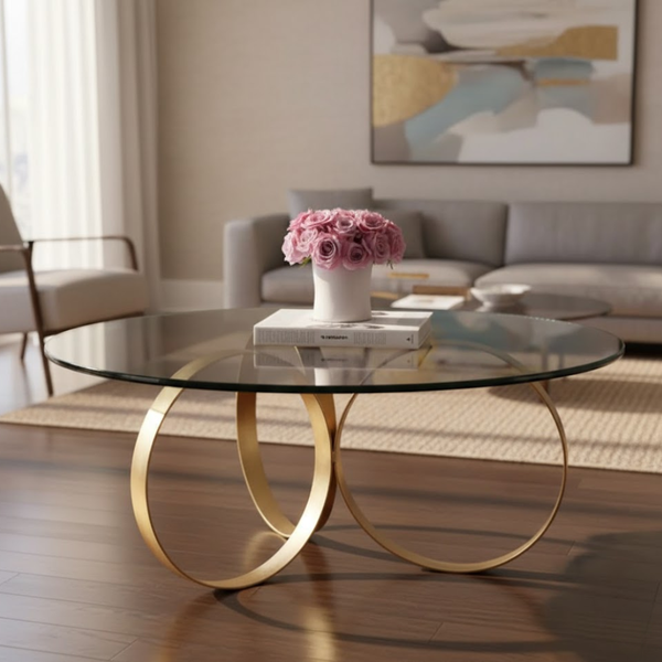 ترابيزة قهوة استيل مطلي – سطح زجاج شفاف 6 مم – تصميم عصري أنيق – موديل ZSL-006