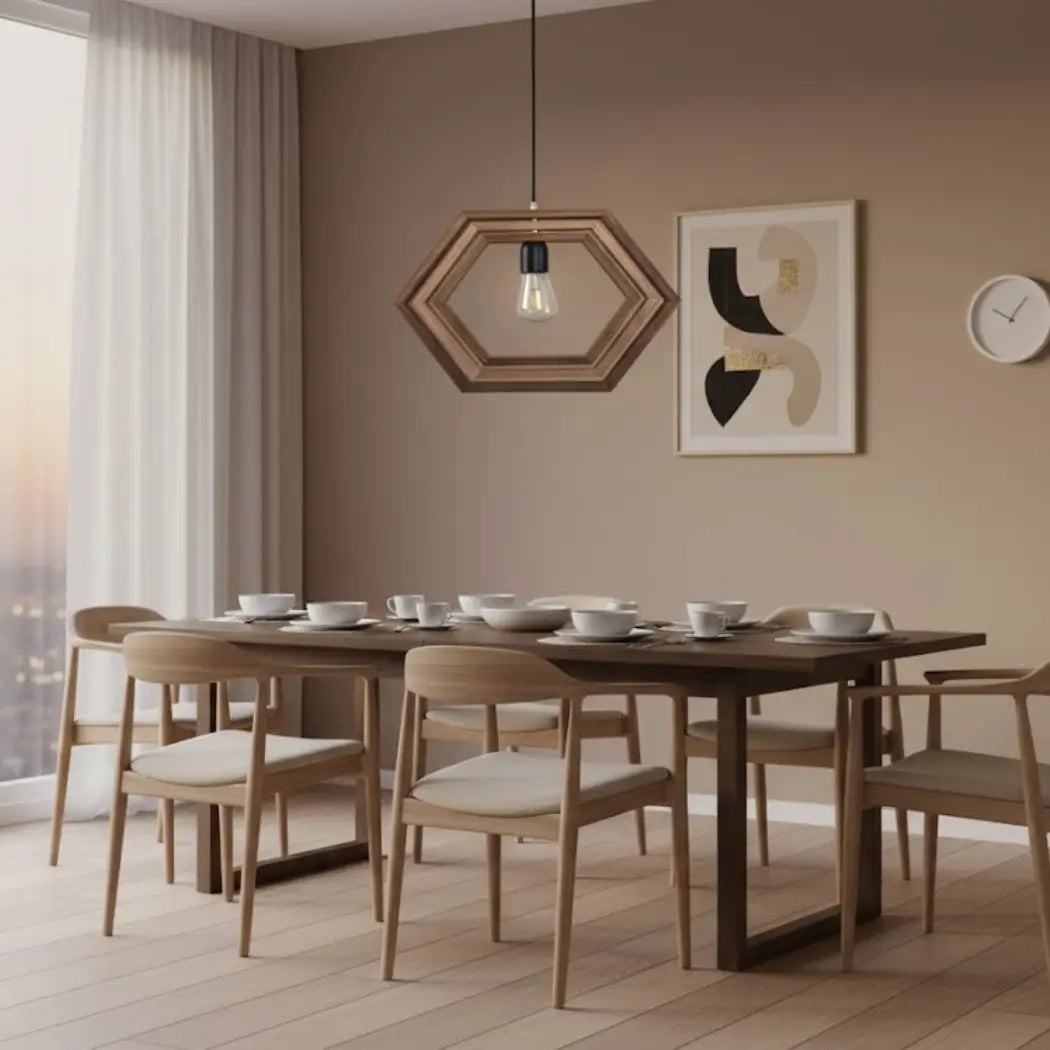 Single Ceiling Pendant with Three Movable Interiors Natural Wood Light and Dark Brown Paint – Model SKN-034 from Oscar Furniture