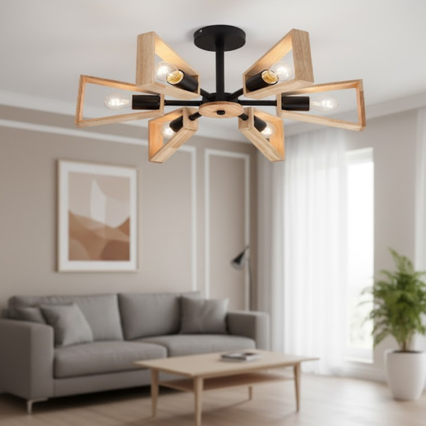 نجفة خشب طبيعي ومعدن – تصميم عصري أنيق – موديل SKN-041 من أوسكار فرنتشر