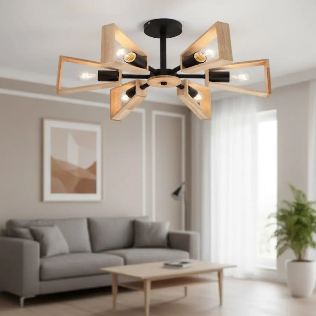 Natural Wood and Metal Chandelier – Elegant Modern Design – Model SKN-041 from Oscar Furniture