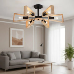 Natural Wood and Metal Chandelier – Elegant Modern Design – Model SKN-041 from Oscar Furniture