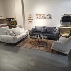 Beech wood sofa set - velor fabric - ENT-023