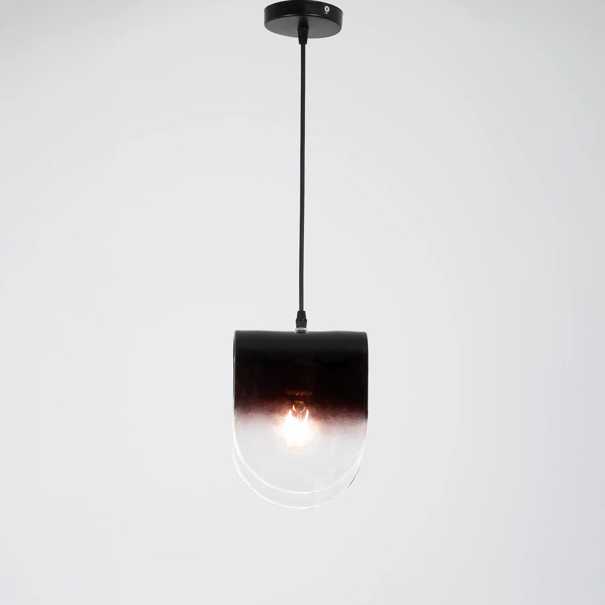 Modern Glass Pendant WDD-014 – Elegant Design with Transparent Fume Glass and E27 Light Bulb