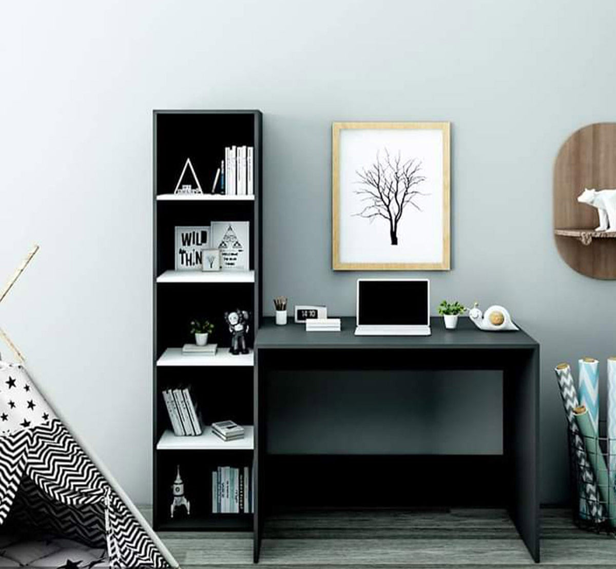 مكتب مزود بوحدة أرفف خشب MDF عالي الجودة - HFS-023