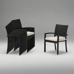Black Rattan Chair with Off-White Cushion for Restaurants and Cafes - OS-021