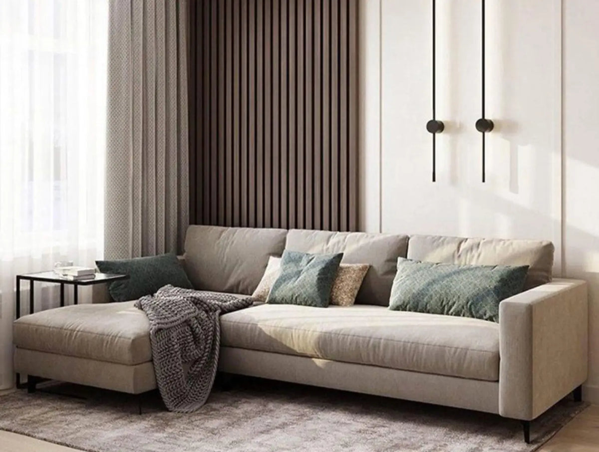 Beech wood corner sofa with linen or velvet fabric - KYN-030