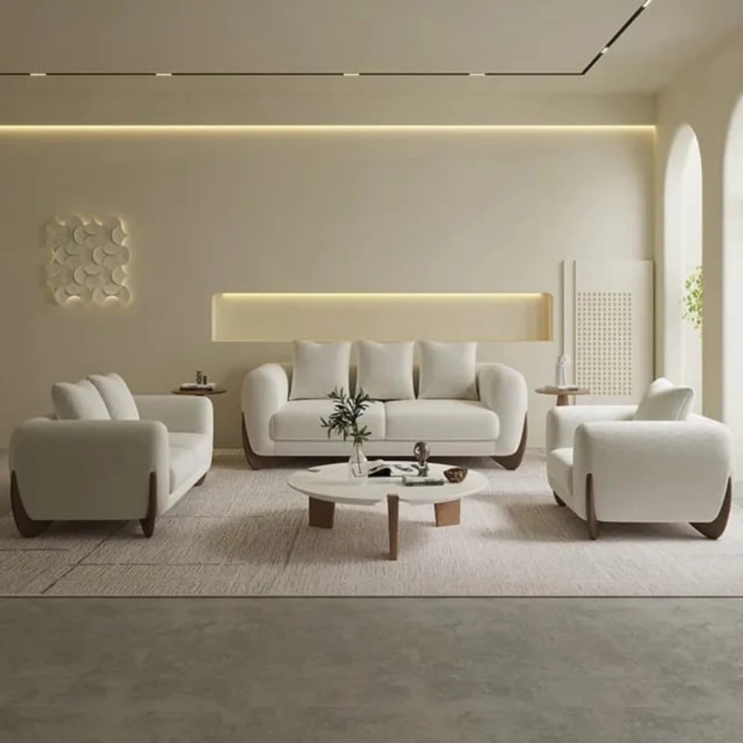 طقم جلوس فاخر خشب زان طبيعي مع قماش قطيفة باندا – تصميم أنيق وفخم