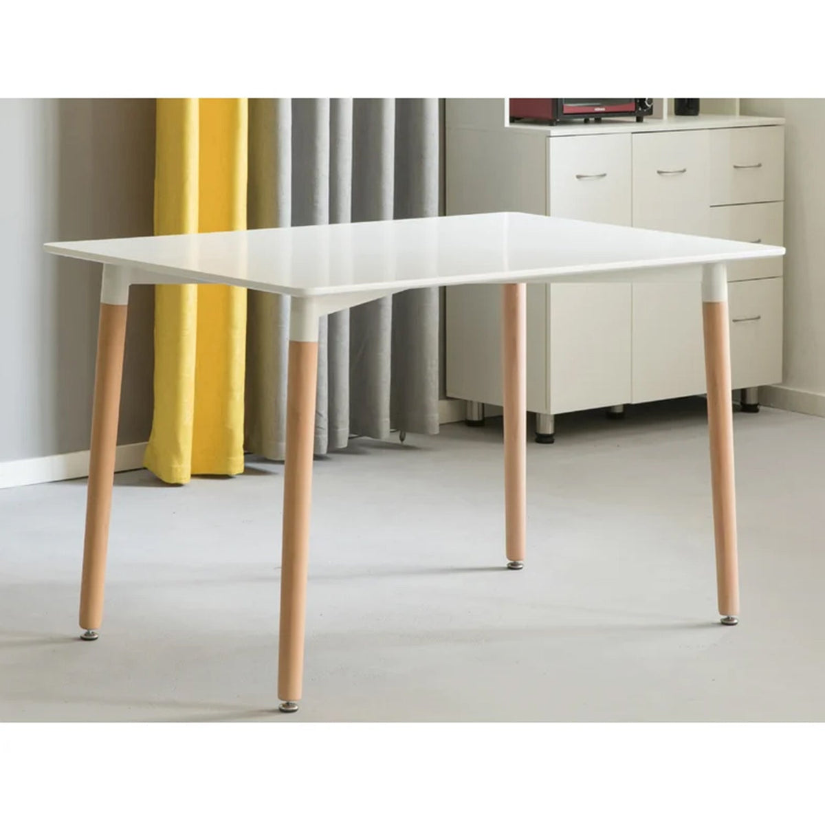MDF disc table with melamine layer with beech wood legs and iron chassis 120x75cm - RYL-045