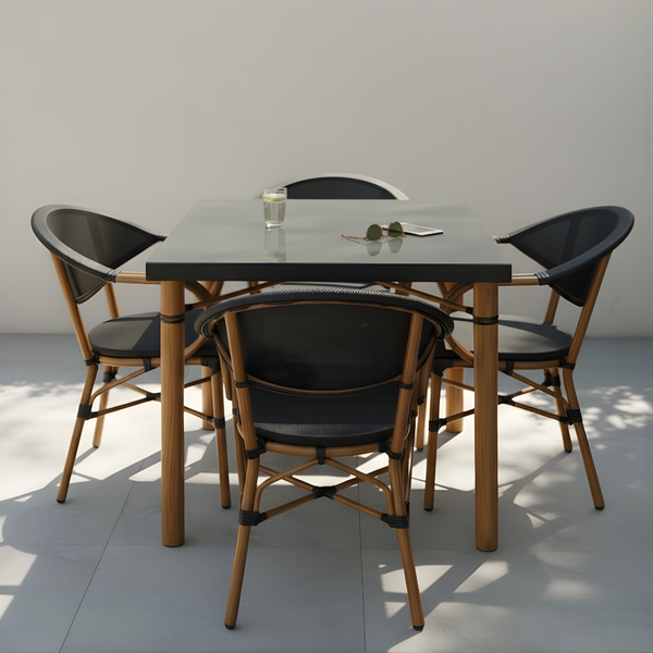 Imported mesh set 4 chairs and table – modern outdoor design weather resistant