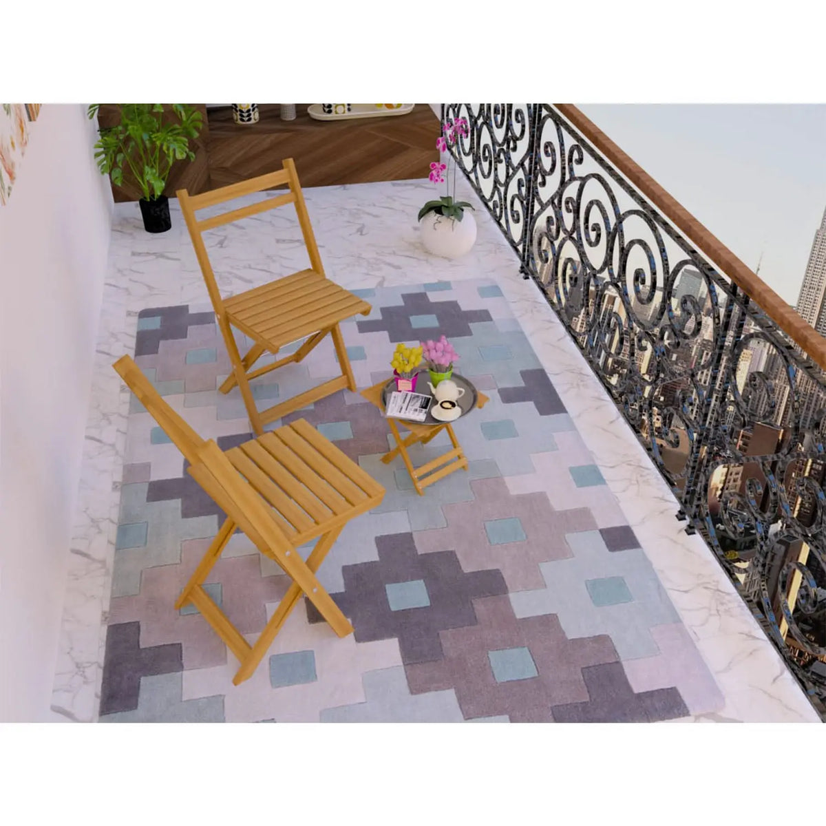 Set of 2 chairs + red beech wood table - OBG-026