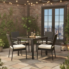 Rattan dining set 4 chairs and table | Elegant outdoor set in black color