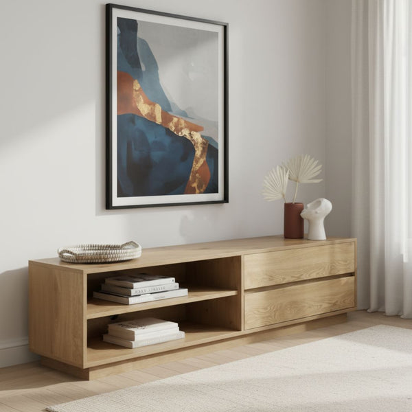 Wooden TV Unit with Natural Arrow Veneer Counter – Model CHW-148 from Oscar Furniture