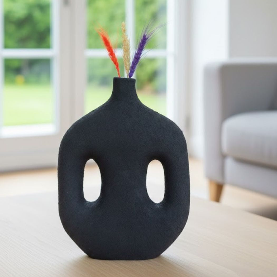 Black Ceramic Vase with Bold Modern Design – KHK-022