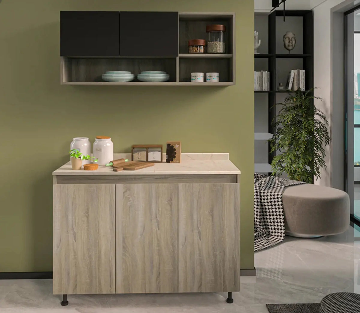 Two-piece kitchen with wood countertops and MDF wood - KYN-007