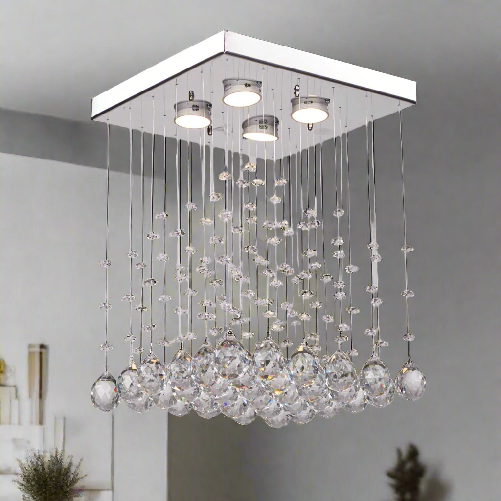 Crystal and steel chandelier with a luxurious design
