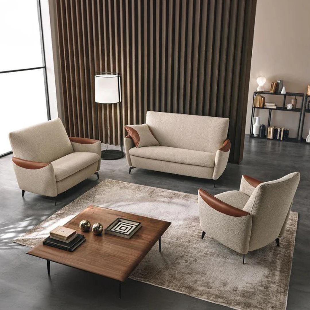 Beech wood sofa set - Koya linen fabric - ENT-047