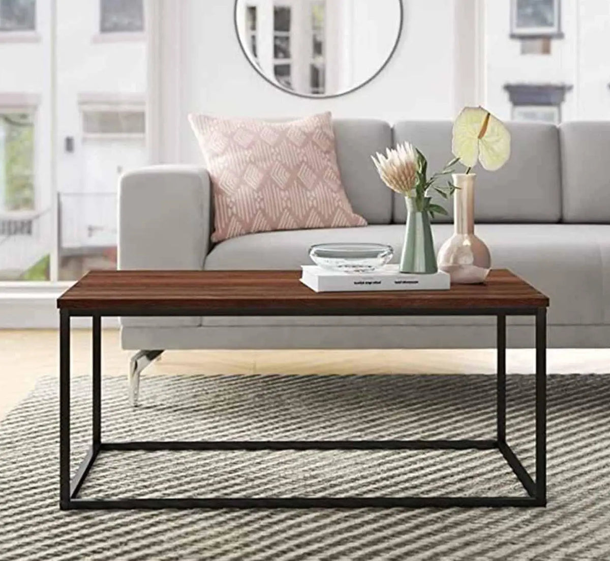 Iron and Melamine Wood Coffee Table - MTC-049
