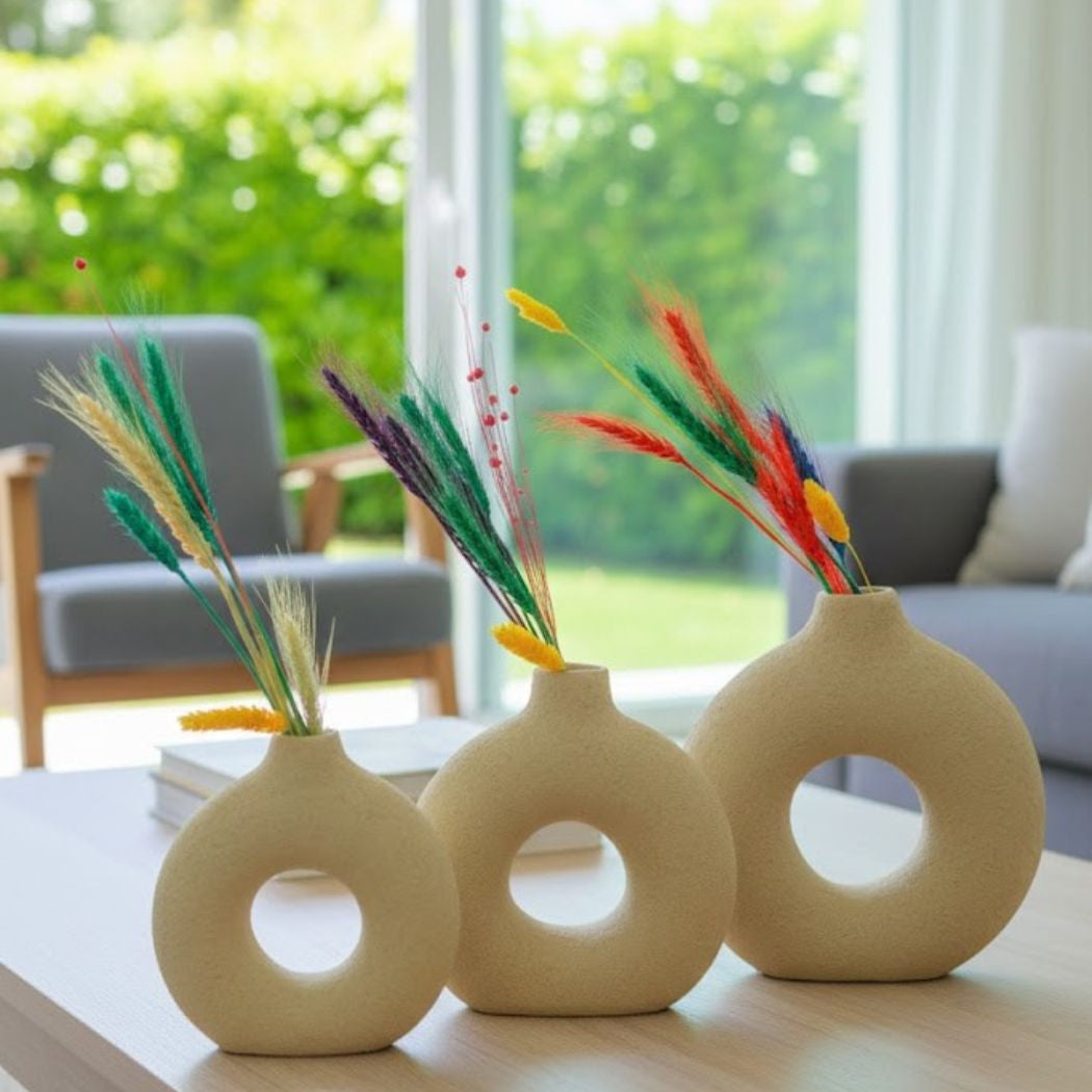 Set of 3 Ceramic Vases with Harmonious Gradient in Off White Color – KHK-033