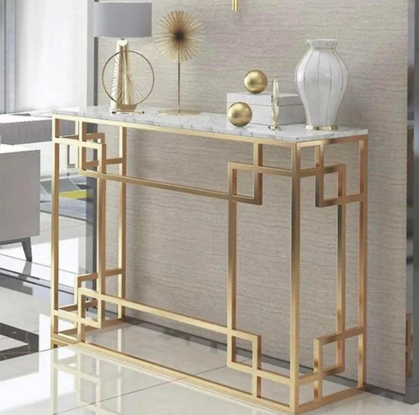 كونسول استيل مطلي – سطح رخام كرّارة طبيعي فاخر – تصميم عصري أنيق – موديل ZSL-027