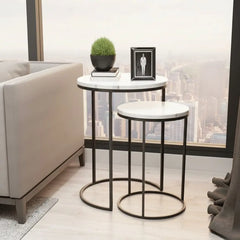 Set of 2 Marble Tables ELET-037 – Electrostatic Painted Iron with Marble in Modern Design