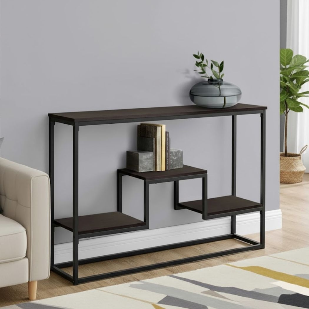 Console with MDF wood surface and iron frame for modern decor REL-047