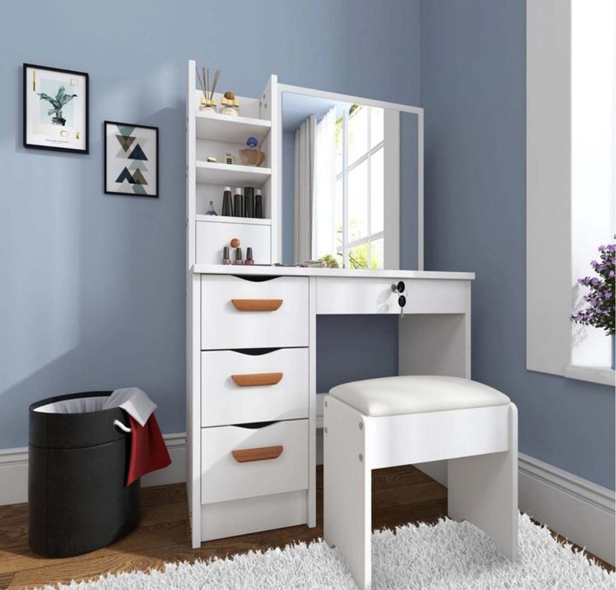 High quality MDF wood dresser with pouf - OSM-040