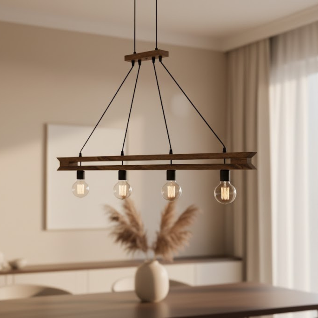 Natural Wood Chandelier with Reddish Brown Paint – Model SKN-011 from Oscar Furniture