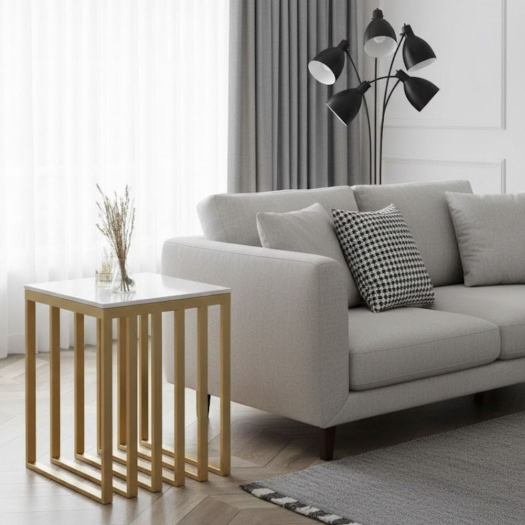 Side Coffee Table with Marble Top and Iron Frame for Modern Decor REL-015