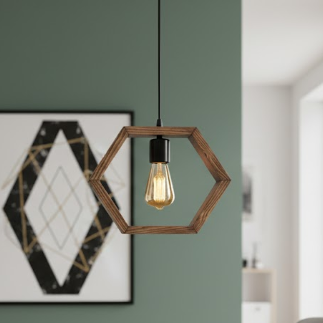 Single Ceiling Pendant Natural Wood Transparent Insulating Paint – Burnt Wood Style – Model SKN-021 from Oscar Furniture