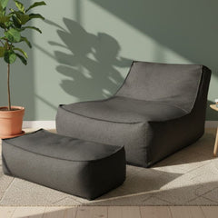 Lazy Chair with Ottoman in Comfortable and Stylish Sabia Fabric in Black ELH-110