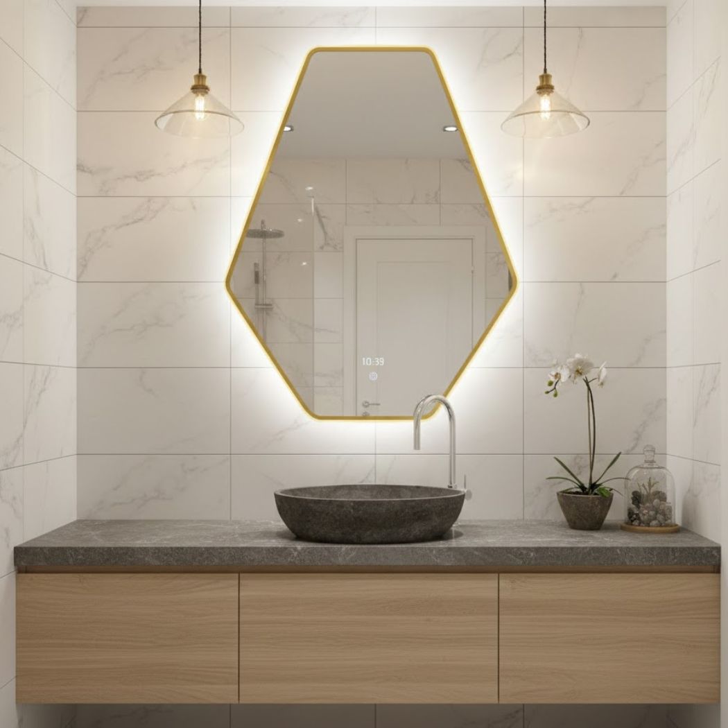 Wall Mirror with Yellow LED Lighting – Size 90×65 cm – Model KTM-004 from Oscar Furniture