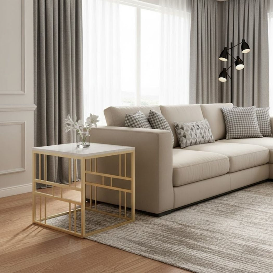 Side Coffee Table with Marble Top and Iron Frame for Modern Decor REL-014