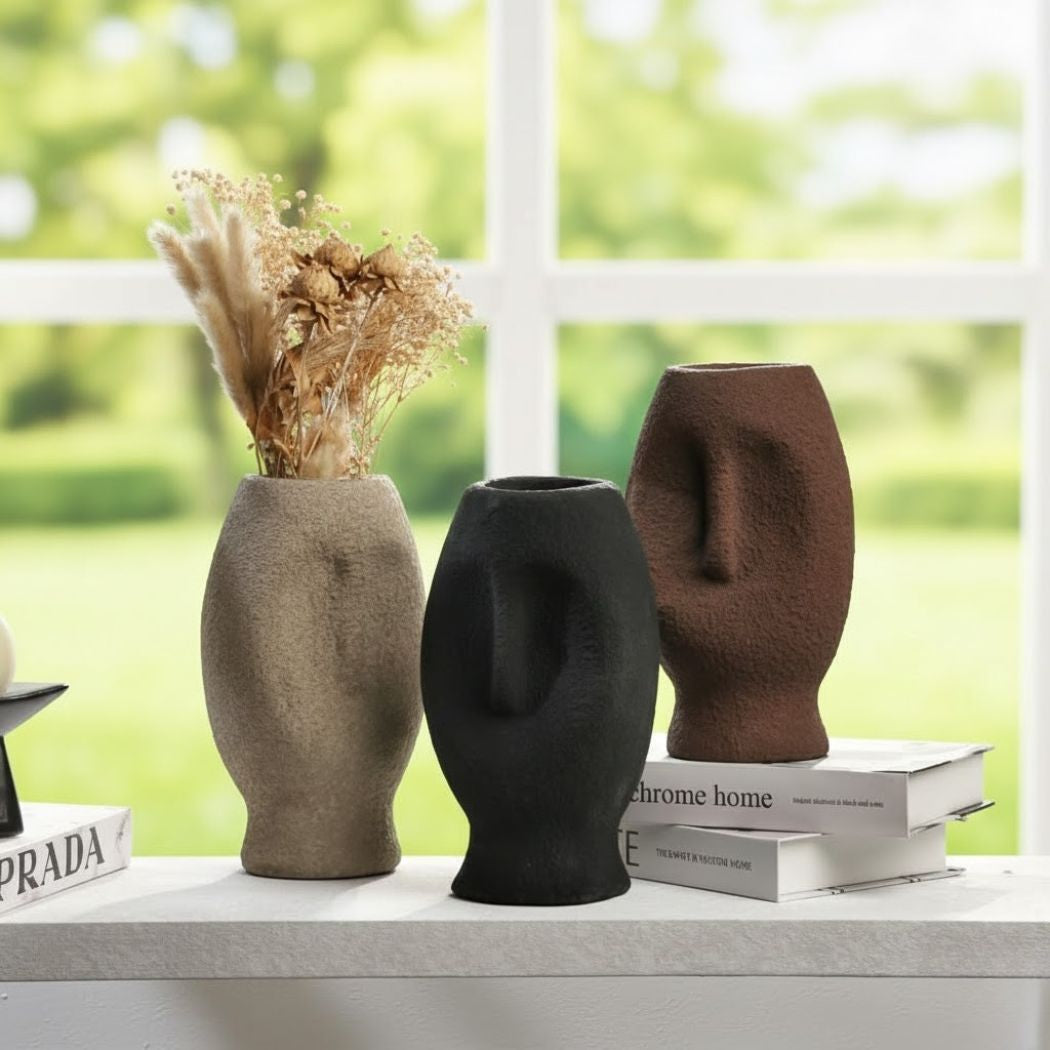 Set of 3 Ceramic Vases with Coordinated Multicolor Design – KHK-002