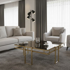 Square Coffee Table with Glass Top and Iron Frame for Modern Decor REL-010