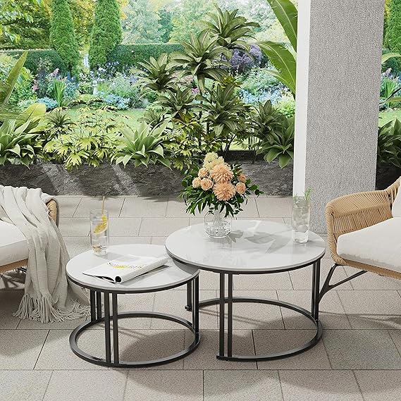 Set of steel coated coffee tables – natural Carrara marble top – double modern design – model ZSL-052