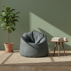 Medium size leather bin bag, distinctive and practical in gray color ELH-104
