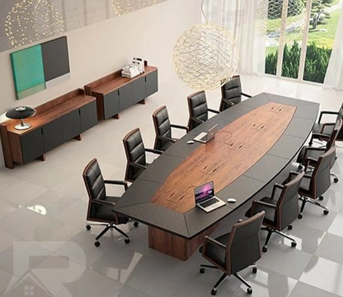 ترابيزة اجتماعات خشب MDF إسباني مع شاسيه معدني – تصميم عصري أنيق