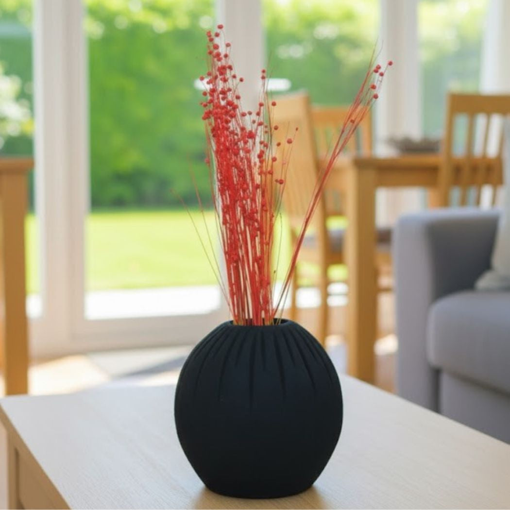 Black Ceramic Vase with Elegant Balanced Design – KHK-030