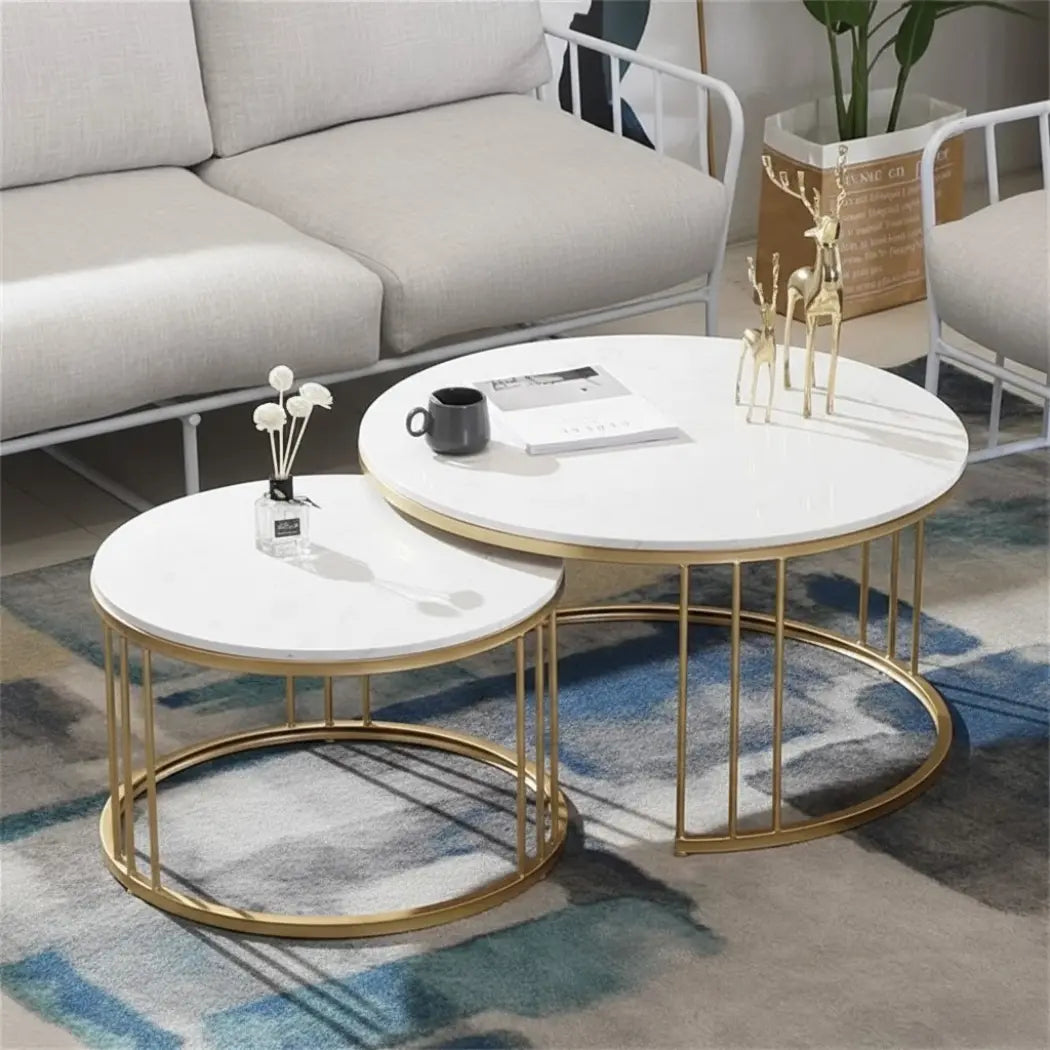 Set of steel coated coffee tables – natural Carrara marble top – elegant modern design – model ZSL-053