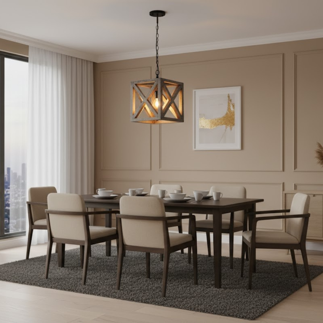 Single Ceiling Pendant Natural Wood Reddish Brown Paint – Model SKN-043 from Oscar Furniture