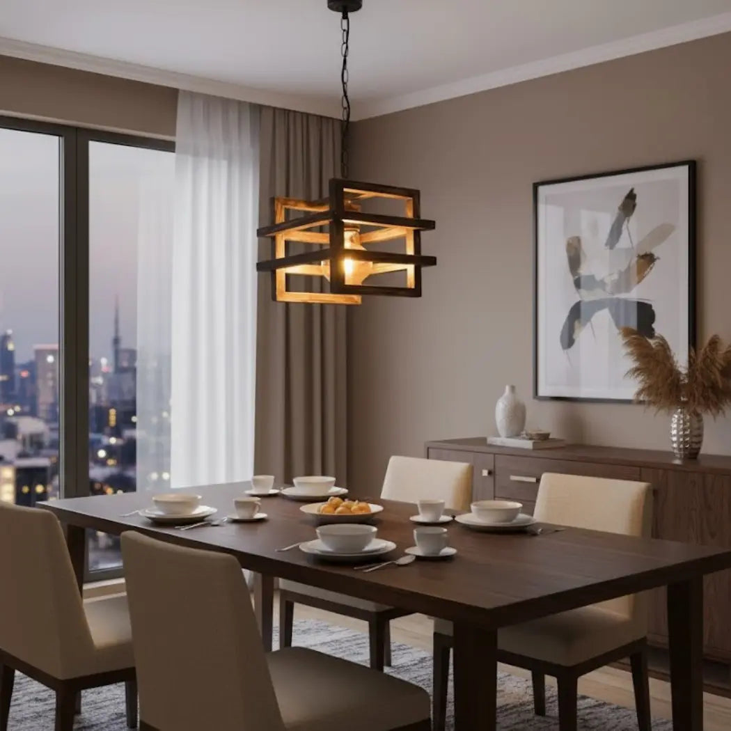 Single Ceiling Pendant Natural Wood Reddish Brown Paint – Model SKN-032 from Oscar Furniture