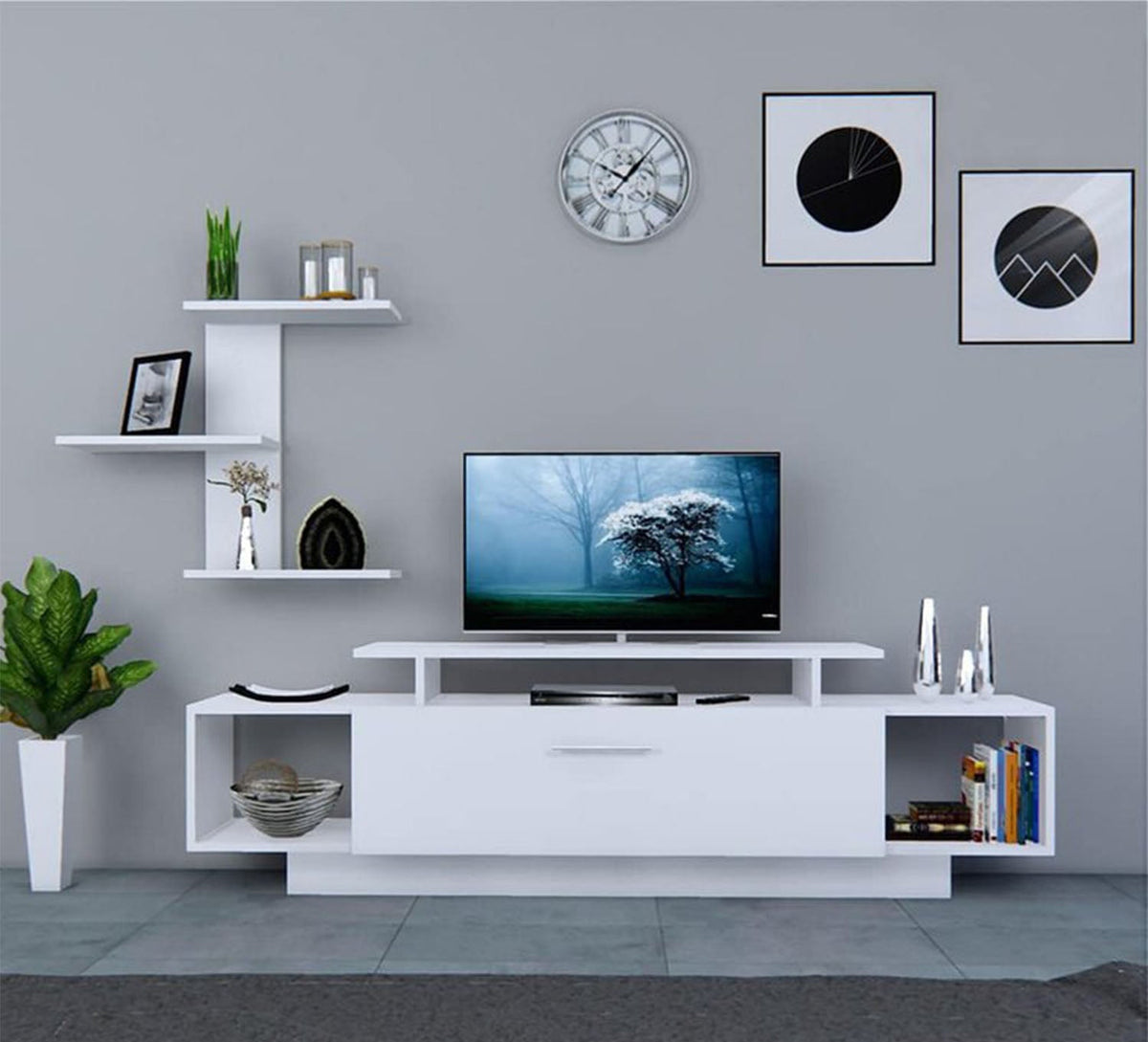 Amitra TV unit with shelving unit and MDF top shelf unit
