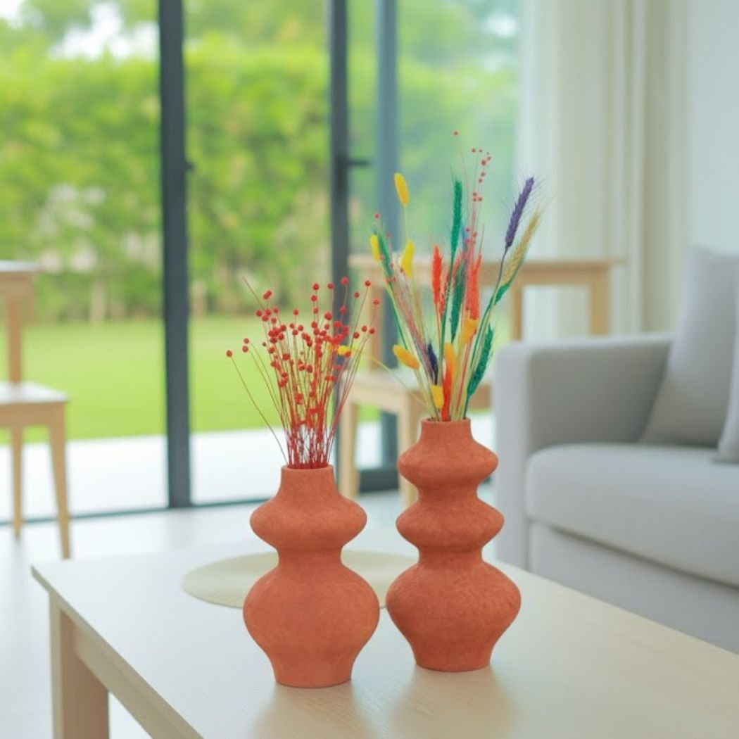 Set of 2 Ceramic Vases in Elegant Vertical Gradient Orange – KHK-025